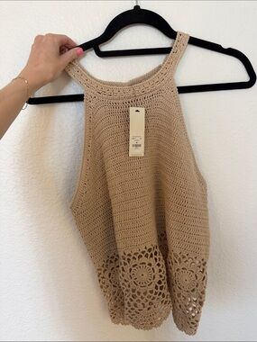 Francesca's Collections Crochet Halter Tank Top in Tan New with tags